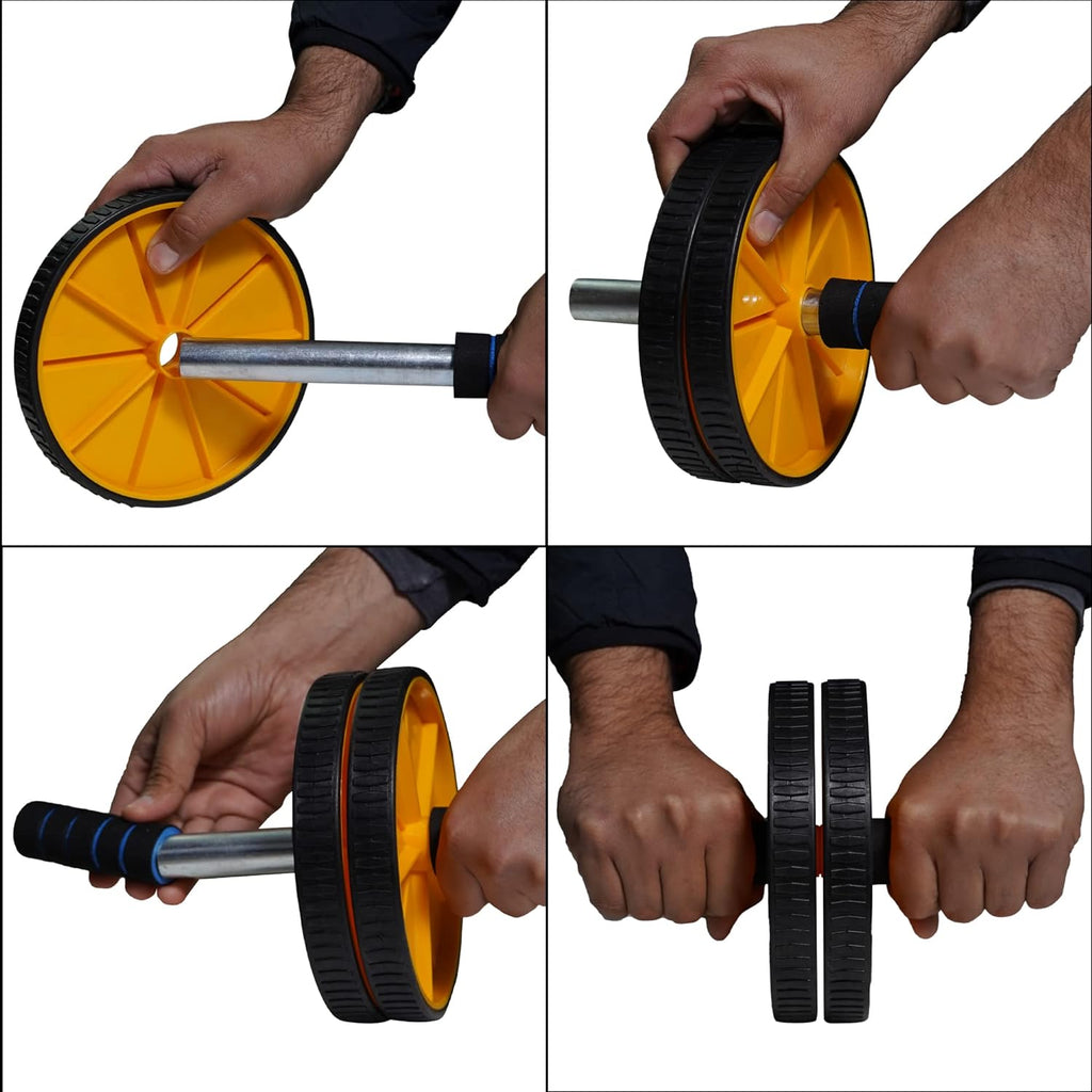 Ab Roller Home Exercise Equipment with Knee Mat -(Yellow & Black)