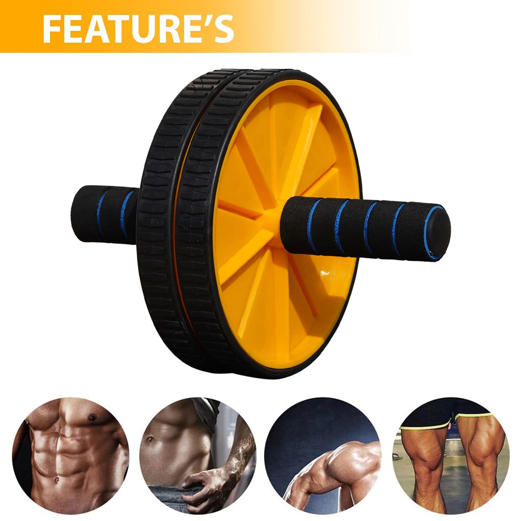 Ab Roller Home Exercise Equipment with Knee Mat -(Yellow & Black)