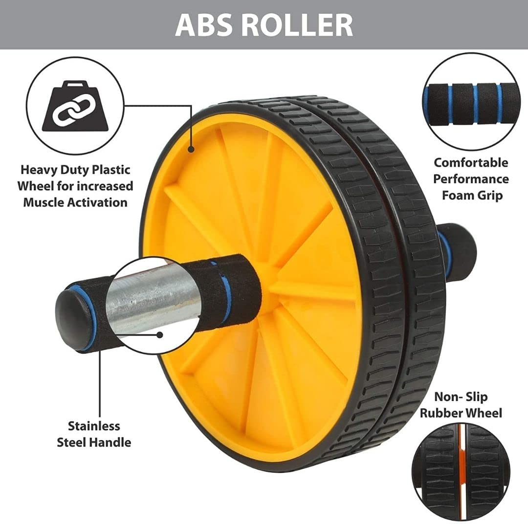 Ab Roller Home Exercise Equipment with Knee Mat -(Yellow & Black)