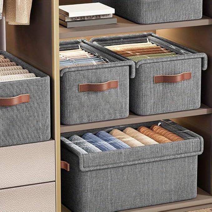 Large Foldable Fabric Organizer Baskets with Labels for Home