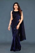 Lycra Sequence Saree for Women (Purple, 6.3 m)